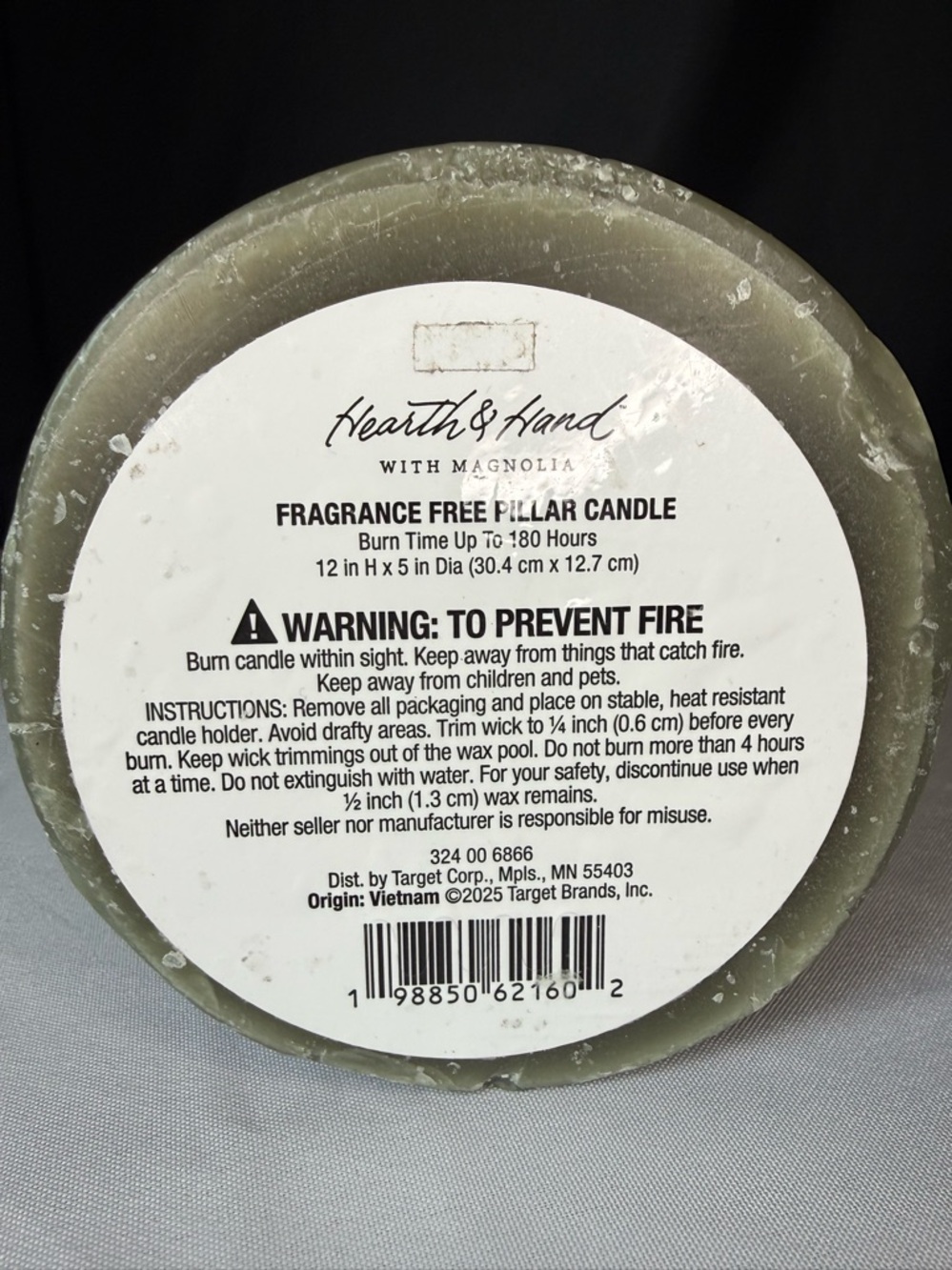 Hearth & Hand 12 in Green Decorative Sculpted Pillar Candle (Single Candle) - Picture 9 of 9